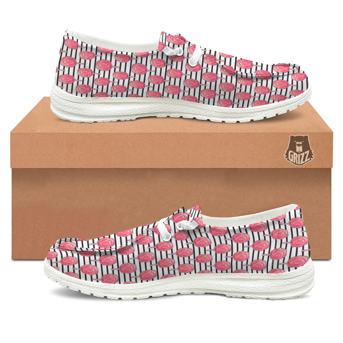 Striped Cotton Candy Print Pattern White Loafers-grizzshop