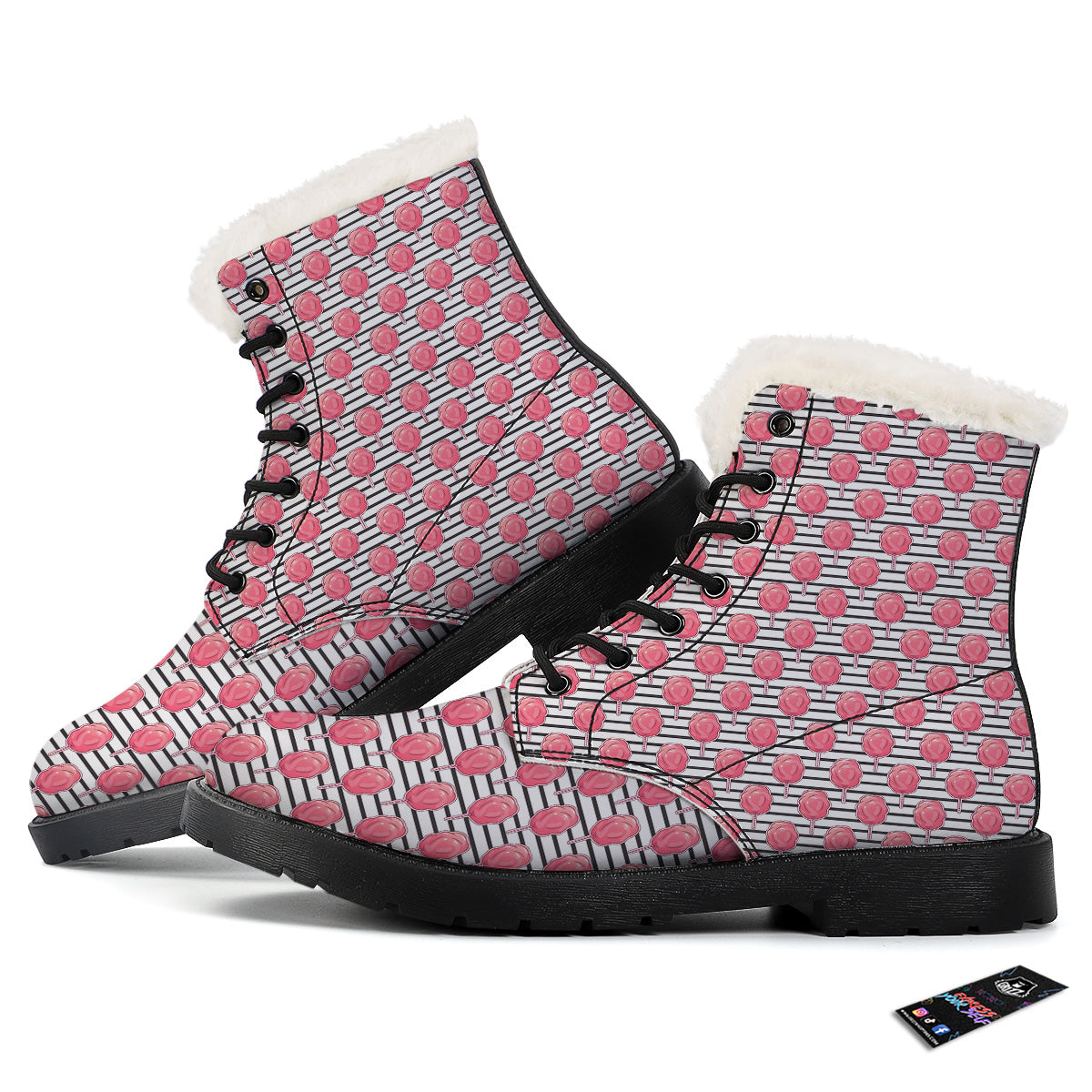 Striped Cotton Candy Print Pattern Winter Boots-grizzshop