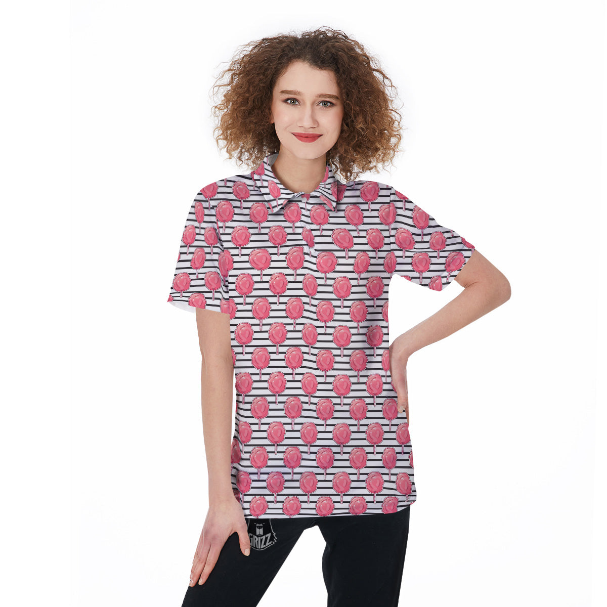Striped Cotton Candy Print Pattern Women's Golf Shirts-grizzshop