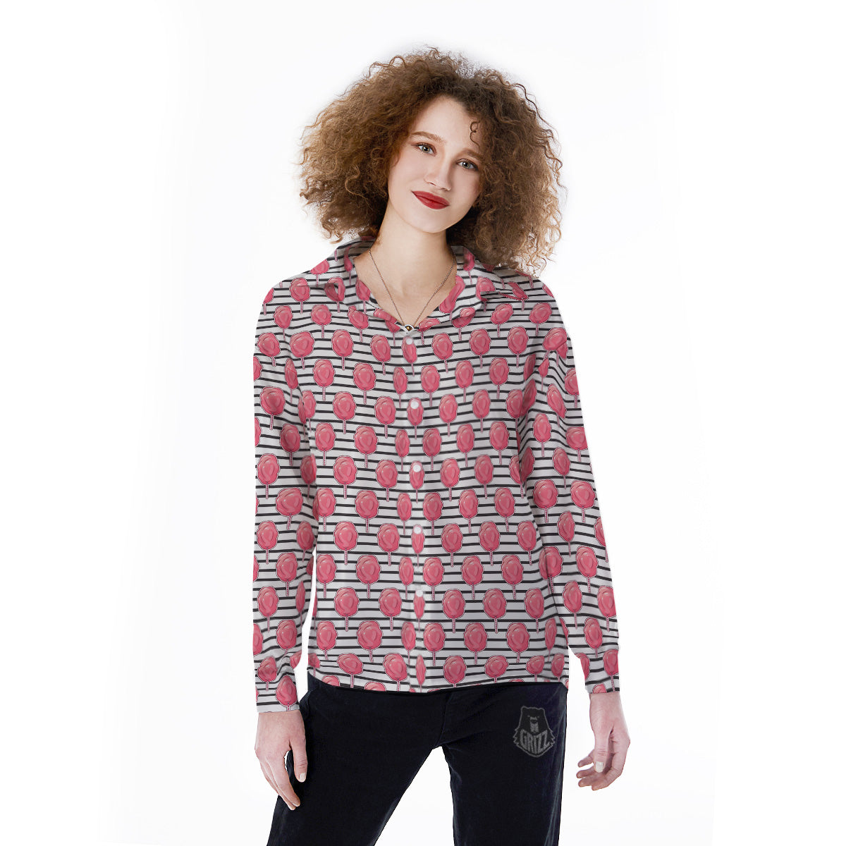 Striped Cotton Candy Print Pattern Women's Long Sleeve Shirts-grizzshop