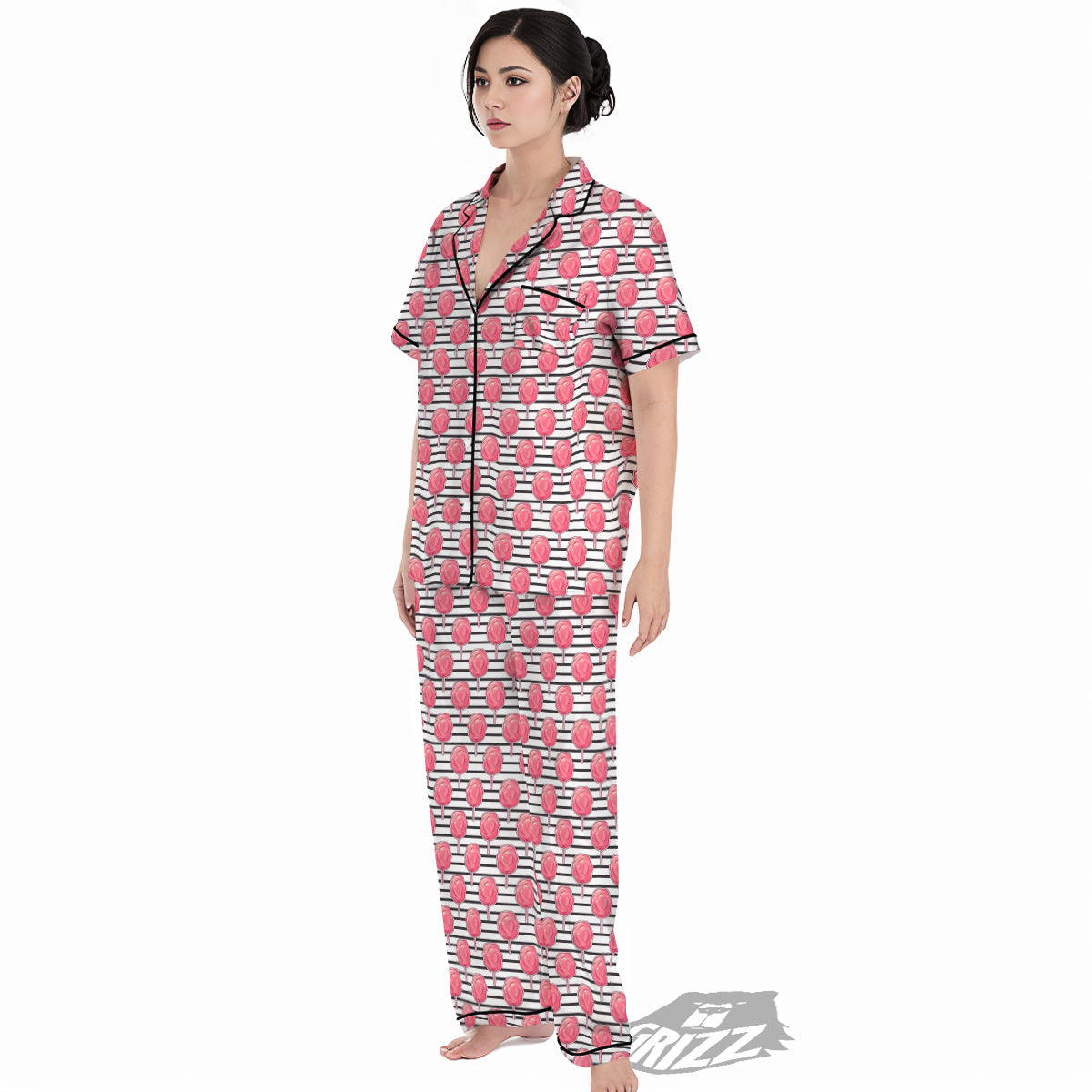 Striped Cotton Candy Print Pattern Women's Pajamas Set-grizzshop