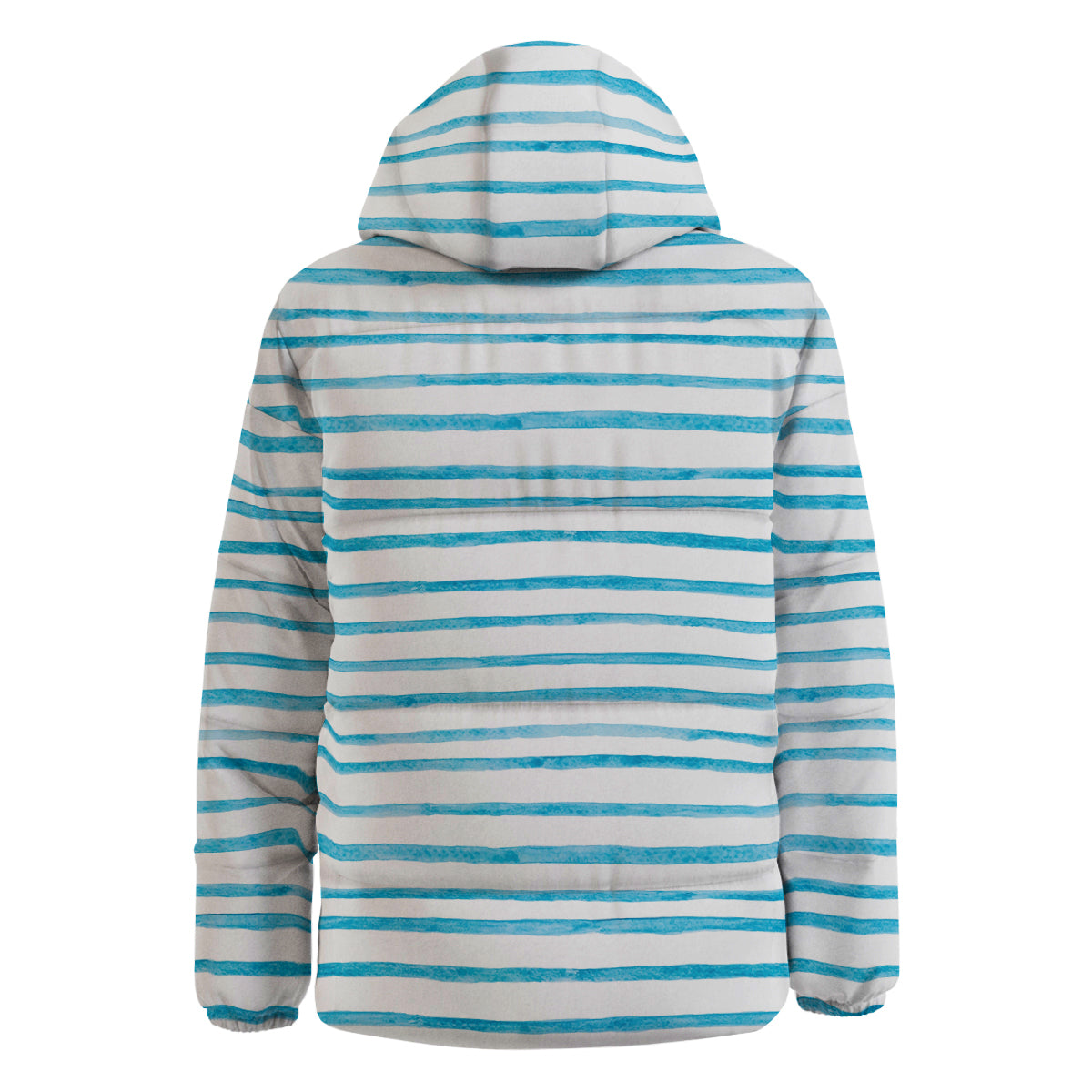 Striped Cyan And White Print Pattern Down Jacket-grizzshop
