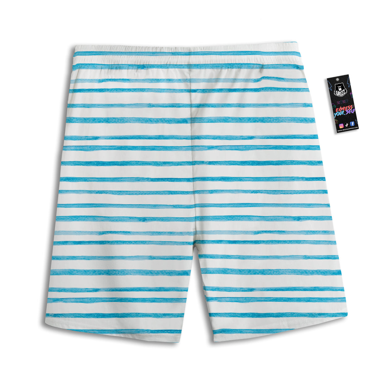 Striped Cyan And White Print Pattern Men's Athletic Shorts
