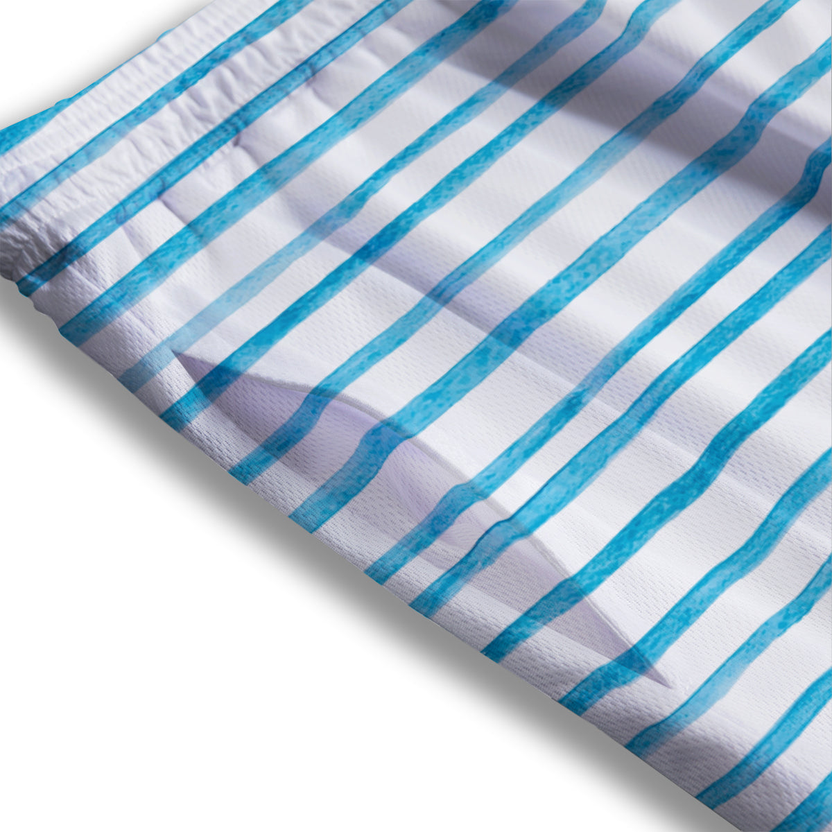 Striped Cyan And White Print Pattern Mesh Shorts