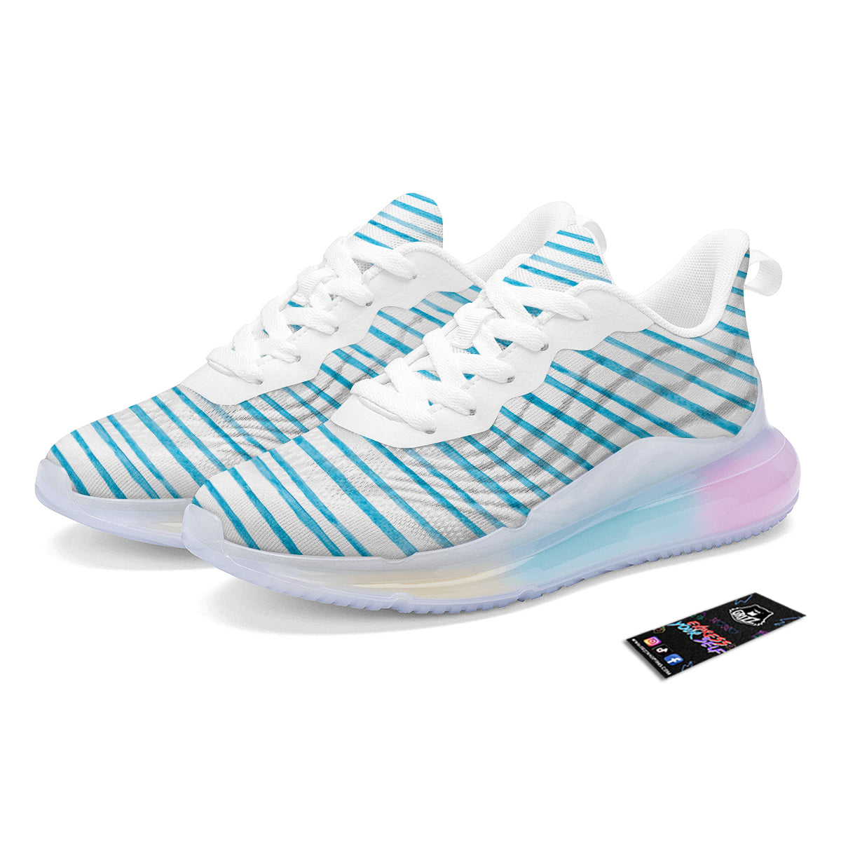 Striped Cyan And White Print Pattern Running Sneakers-grizzshop