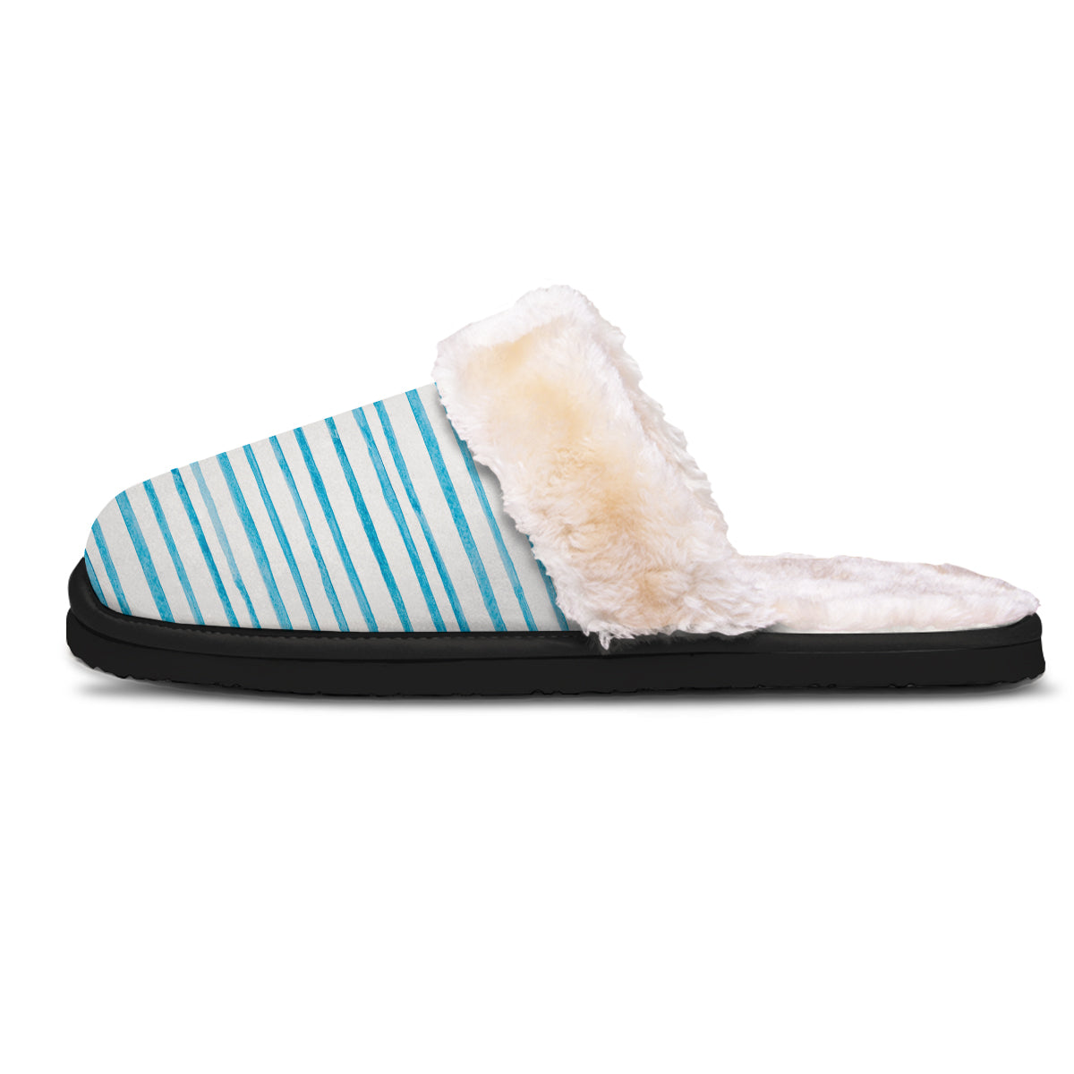 Striped Cyan And White Print Pattern Slippers-grizzshop