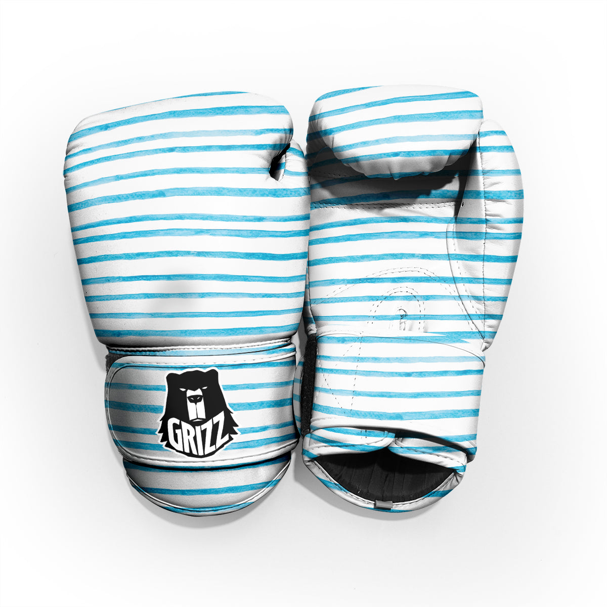 Striped Cyan And White Print Pattern Pro Boxing Glove