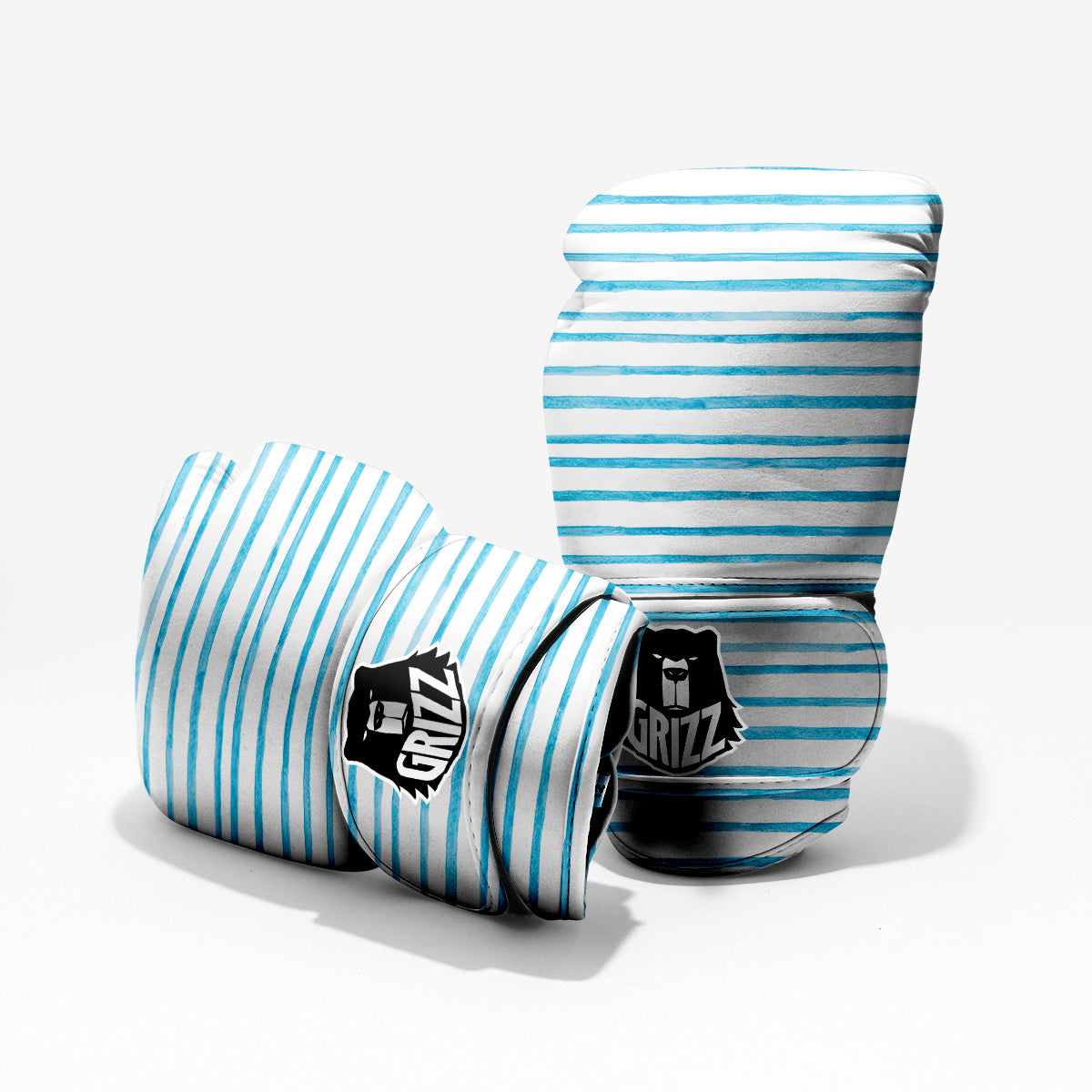 Striped Cyan And White Print Pattern Pro Boxing Glove