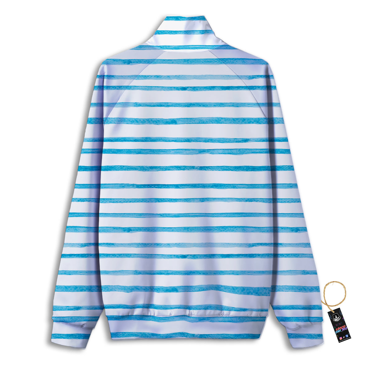 Striped Cyan And White Print Pattern Track Jacket-grizzshop