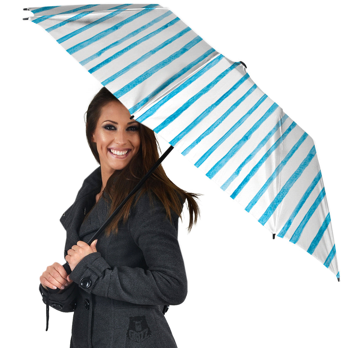 Striped Cyan And White Print Pattern Umbrella-grizzshop