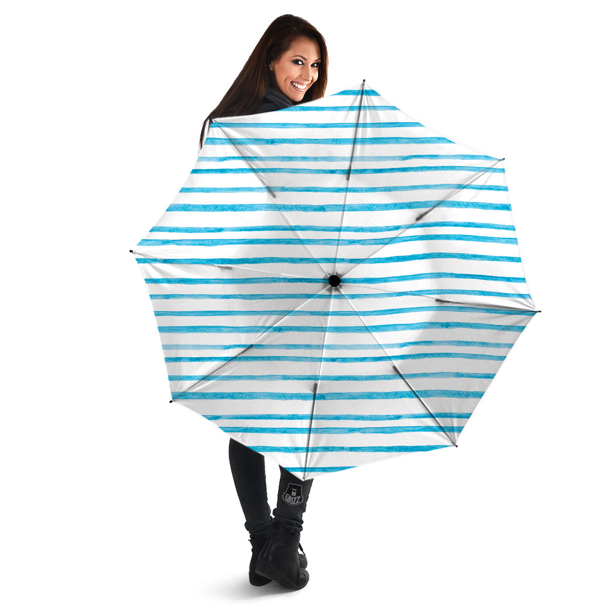 Striped Cyan And White Print Pattern Umbrella-grizzshop