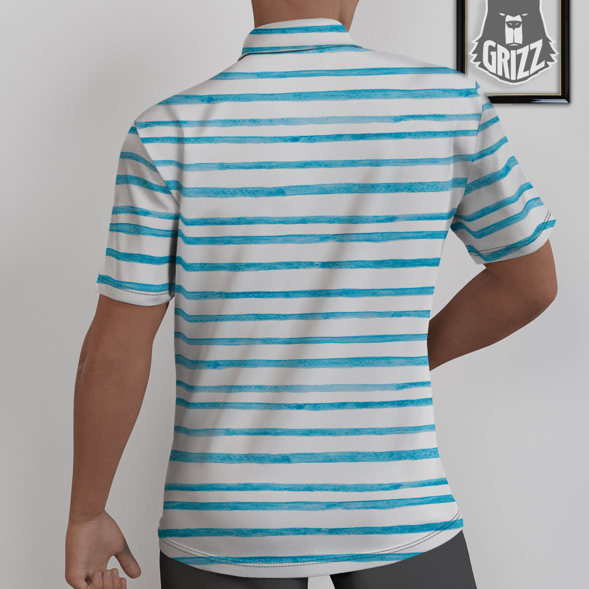 Striped Cyan And White Print Pattern Untucked Shirts-grizzshop