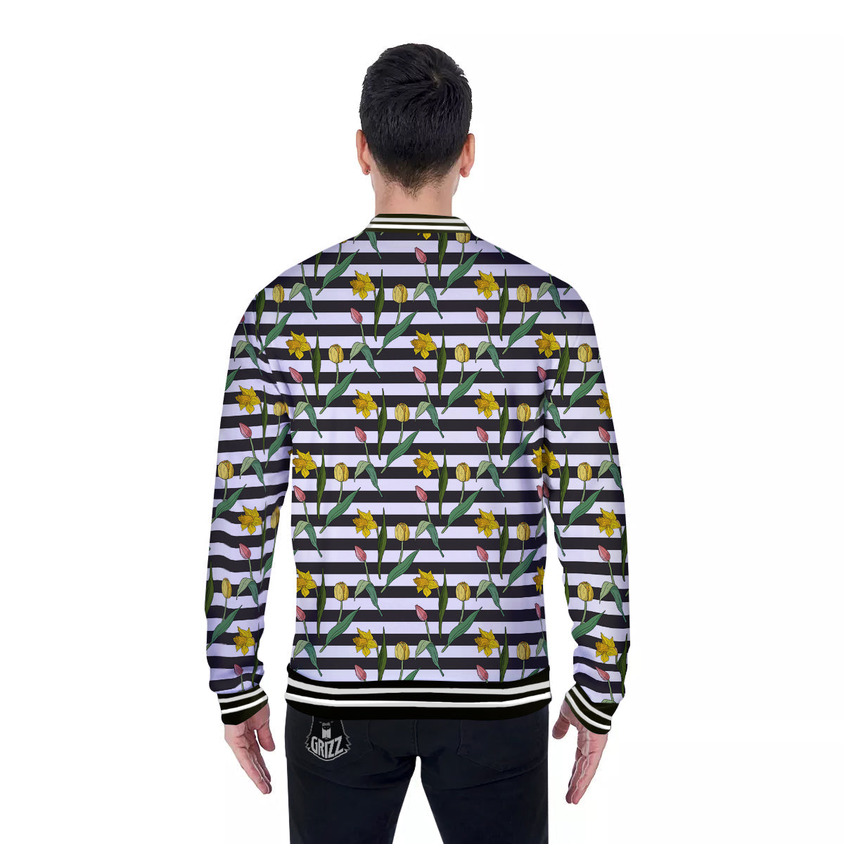 Striped Daffodil Yellow Print Pattern Baseball Jacket-grizzshop