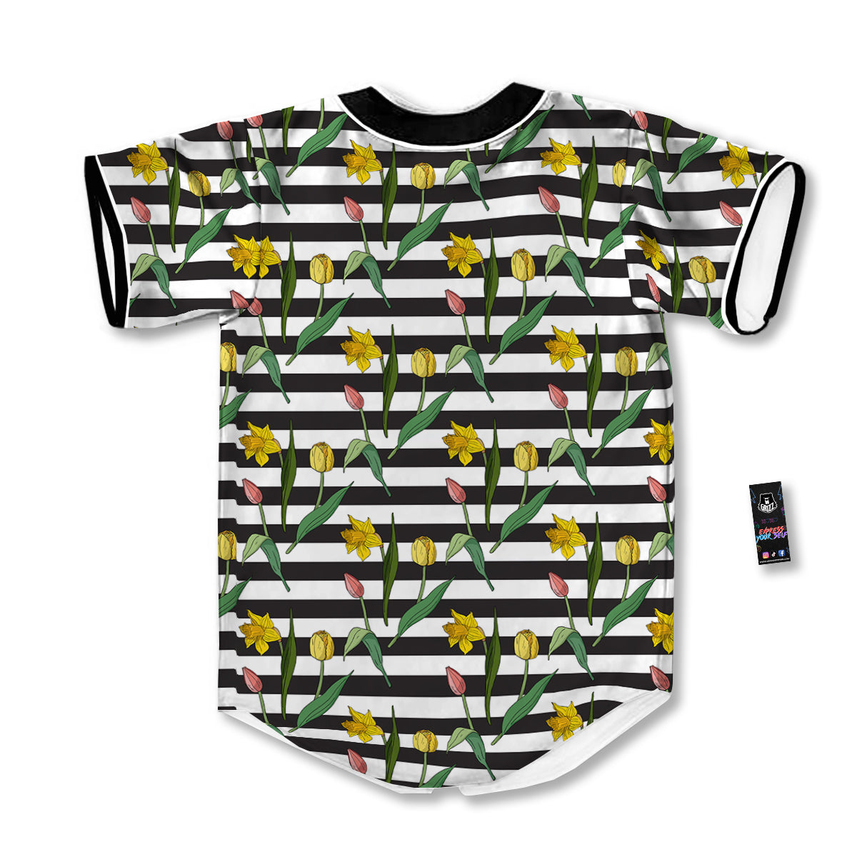 Striped Daffodil Yellow Print Pattern Baseball Jersey-grizzshop