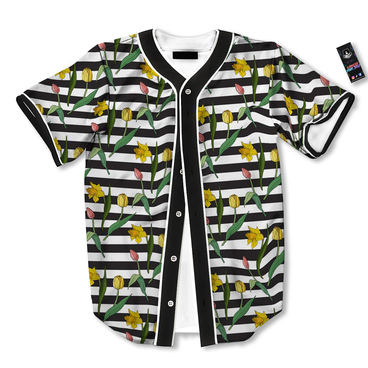 Striped Daffodil Yellow Print Pattern Baseball Jersey-grizzshop