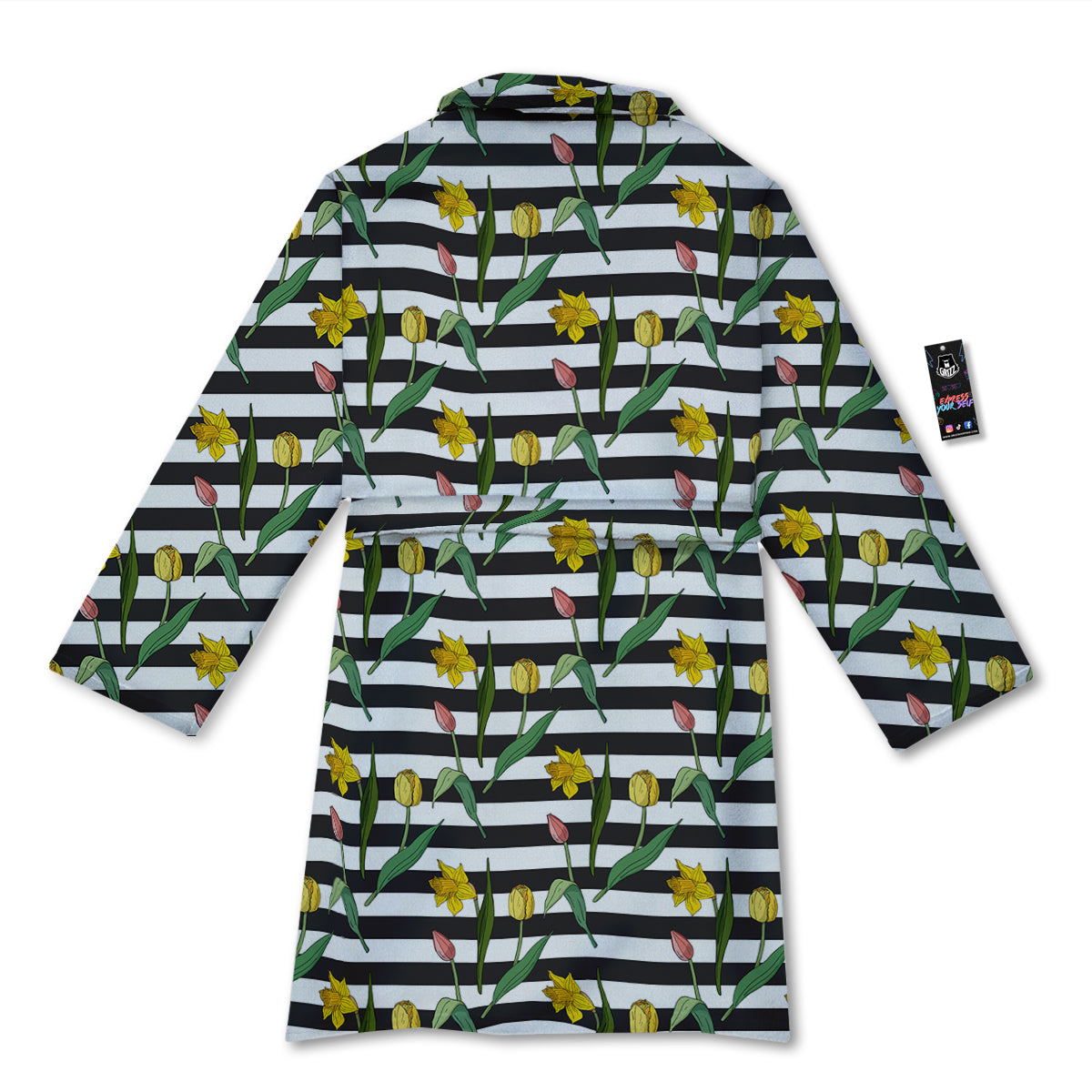 Striped Daffodil Yellow Print Pattern Bathrobe-grizzshop