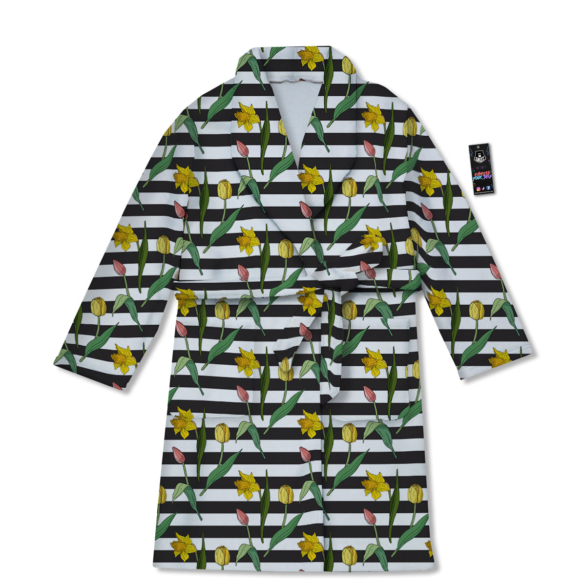 Striped Daffodil Yellow Print Pattern Bathrobe-grizzshop