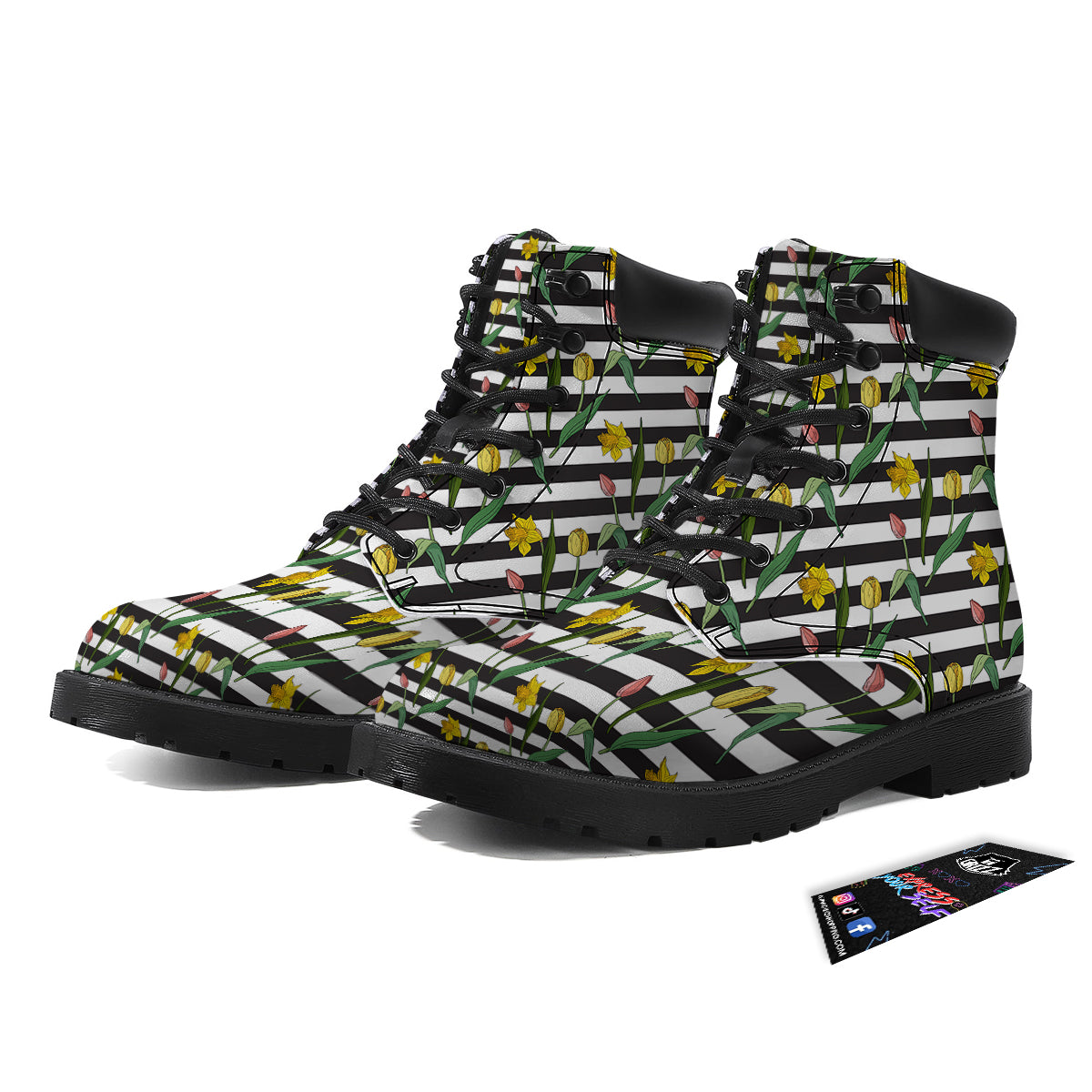 Striped Daffodil Yellow Print Pattern Boots-grizzshop