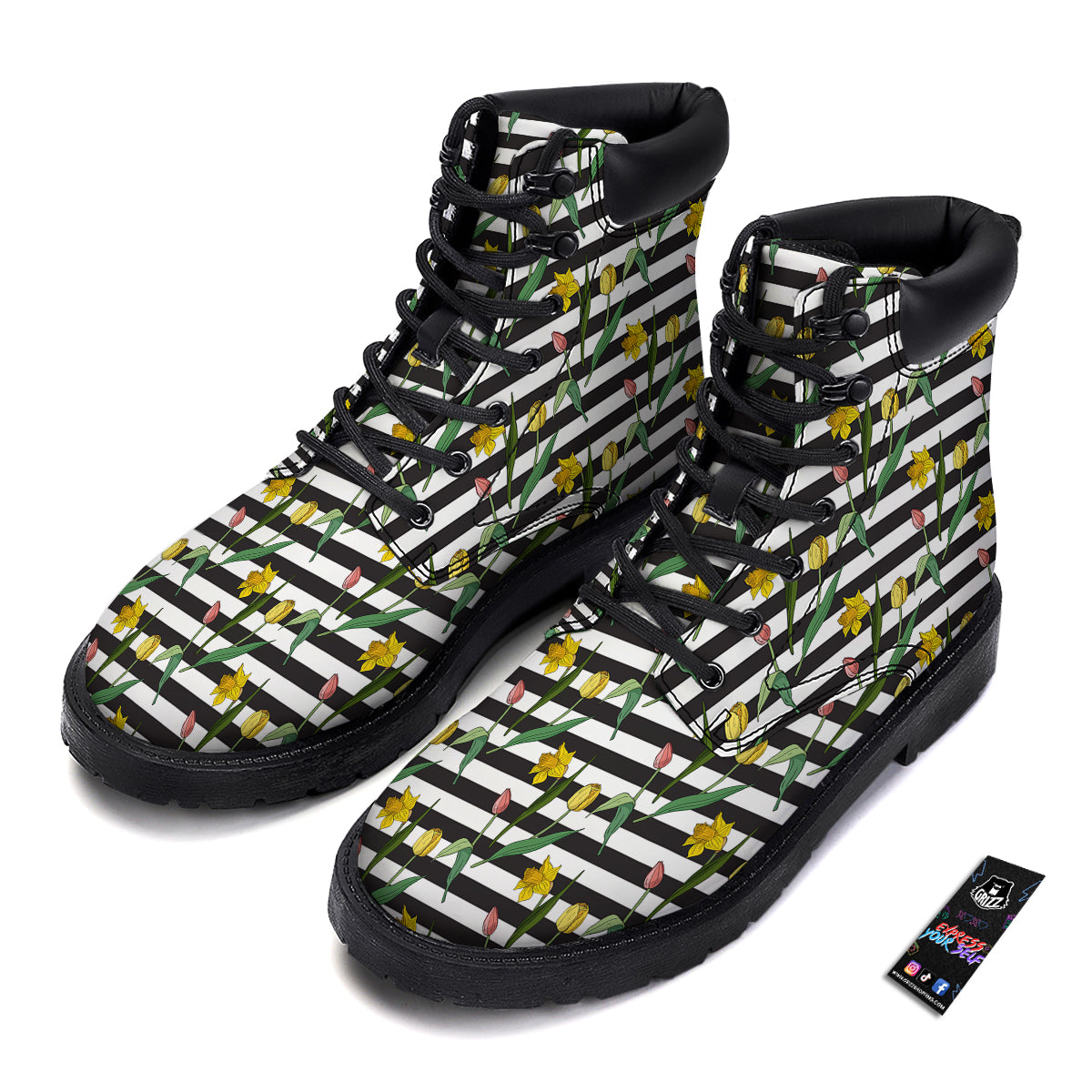 Striped Daffodil Yellow Print Pattern Boots-grizzshop