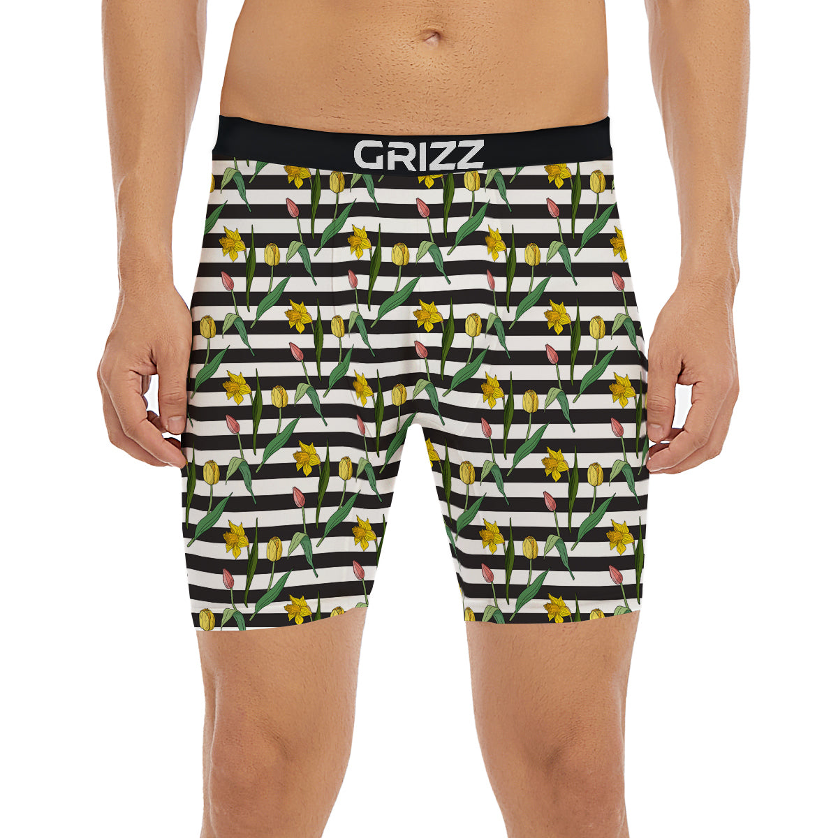 Striped Daffodil Yellow Print Pattern Boxer Briefs-grizzshop