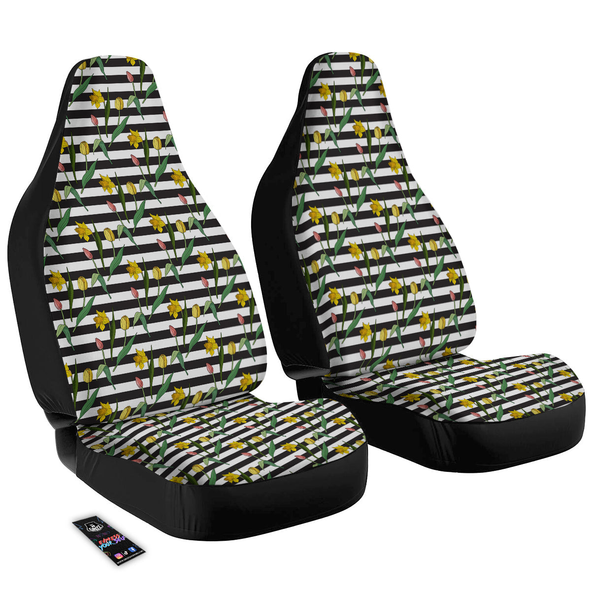 Striped Daffodil Yellow Print Pattern Car Seat Covers-grizzshop