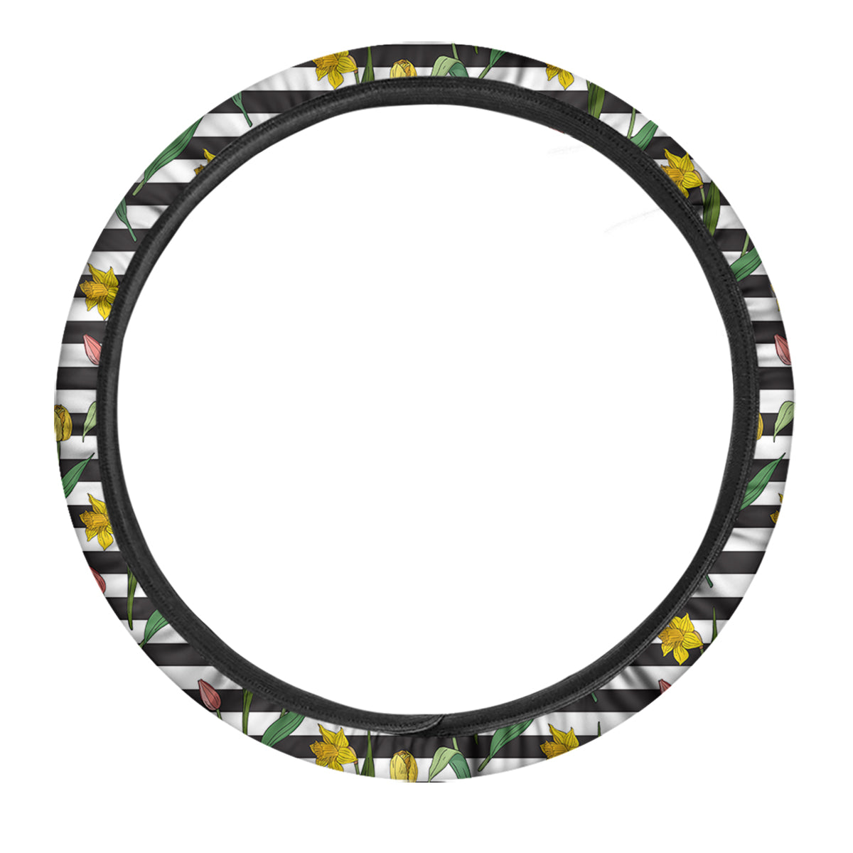 Striped Daffodil Yellow Print Pattern Car Steering Wheel Cover-grizzshop