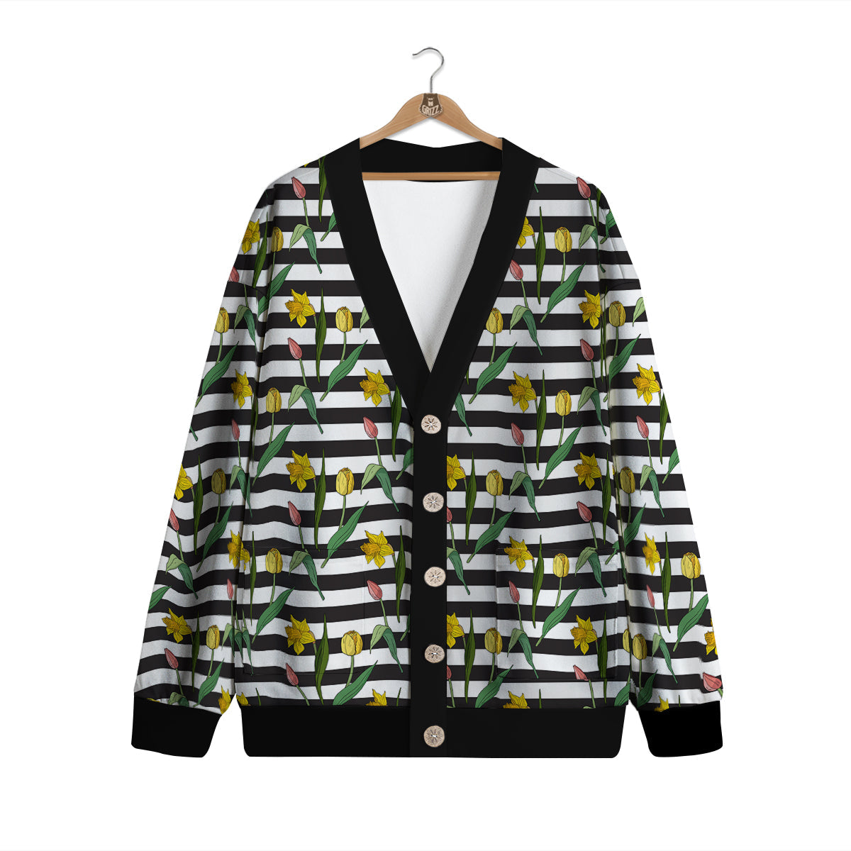 Striped Daffodil Yellow Print Pattern Cardigan-grizzshop