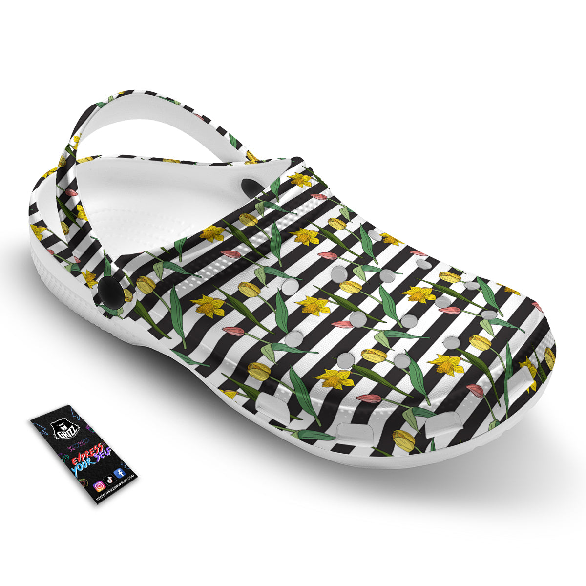 Striped Daffodil Yellow Print Pattern Clog-grizzshop