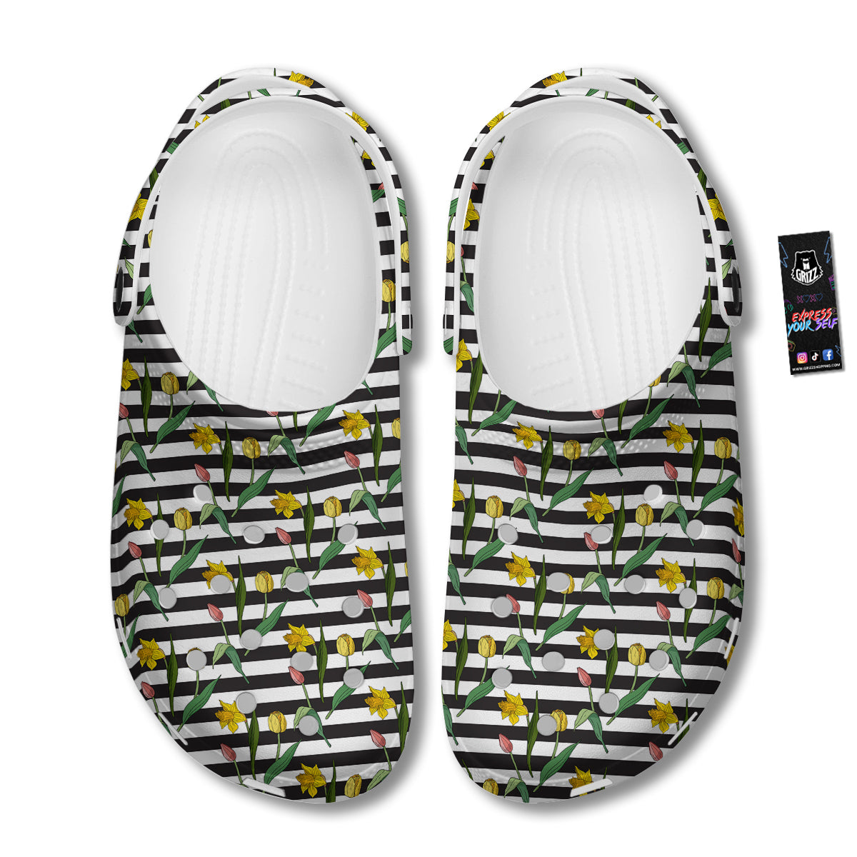 Striped Daffodil Yellow Print Pattern Clog-grizzshop