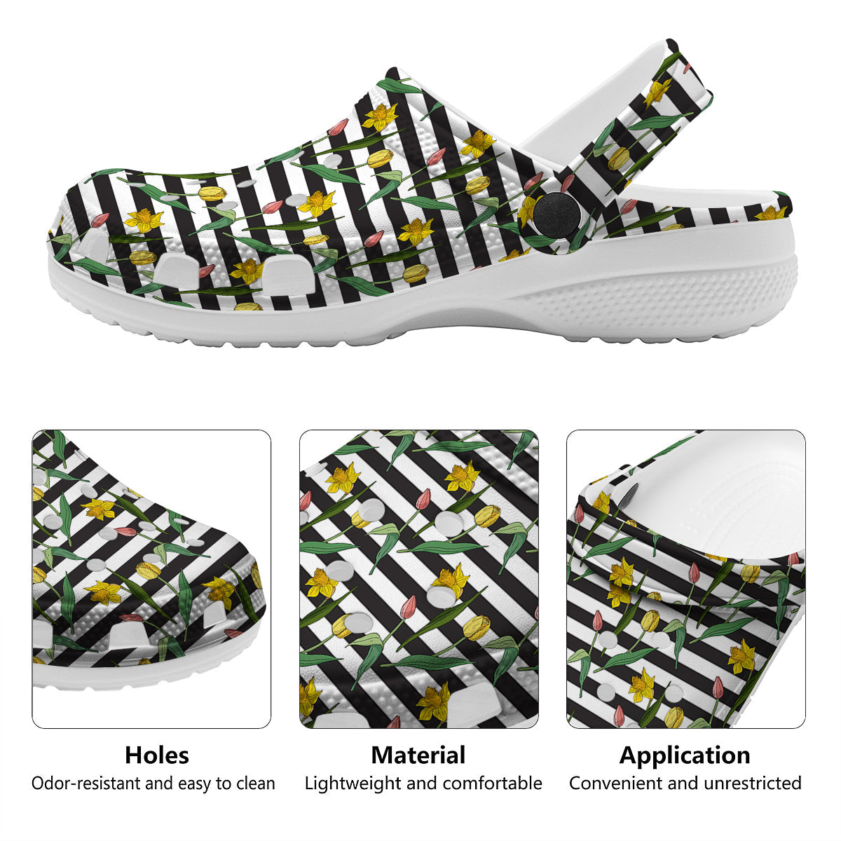 Striped Daffodil Yellow Print Pattern Clog-grizzshop