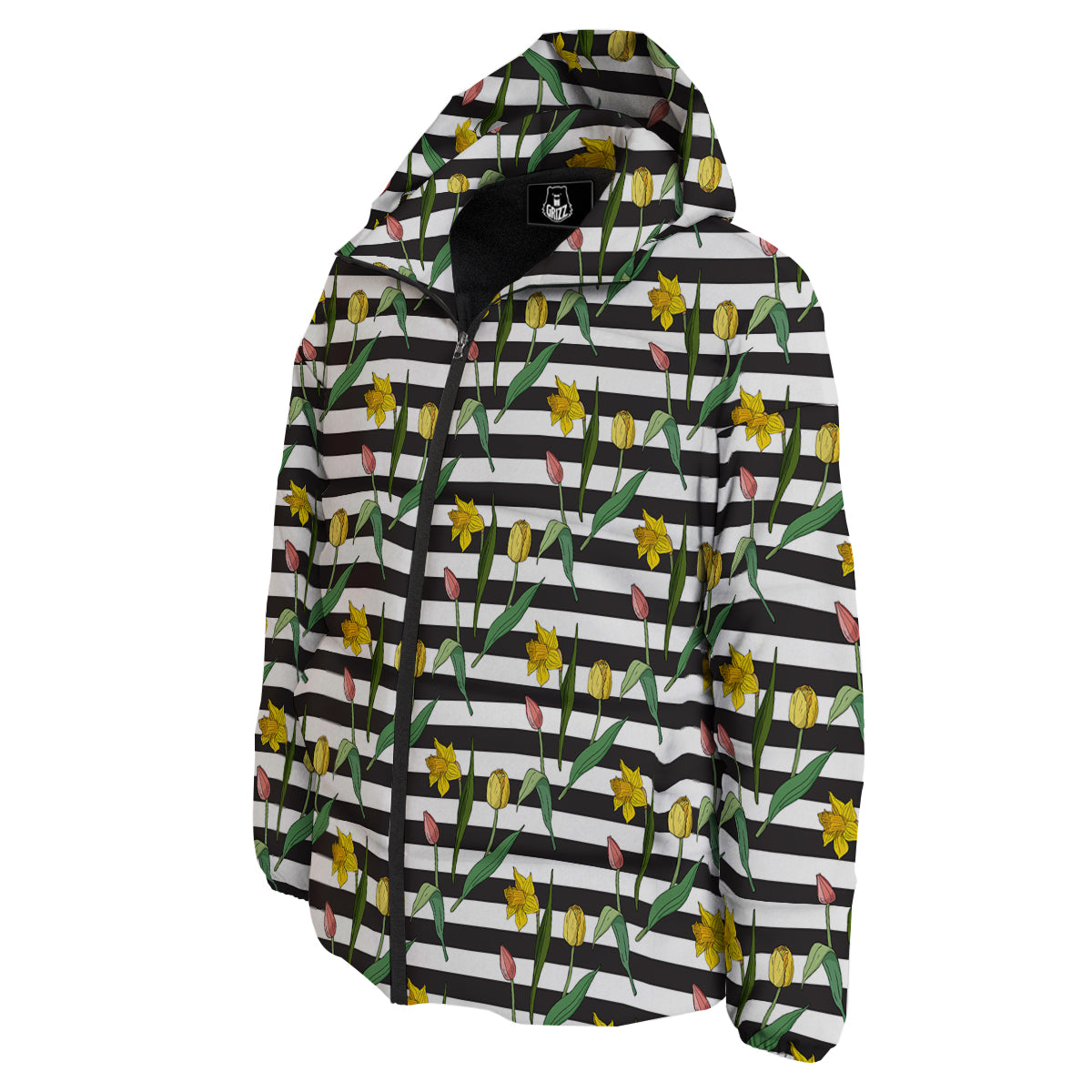 Striped Daffodil Yellow Print Pattern Down Jacket-grizzshop