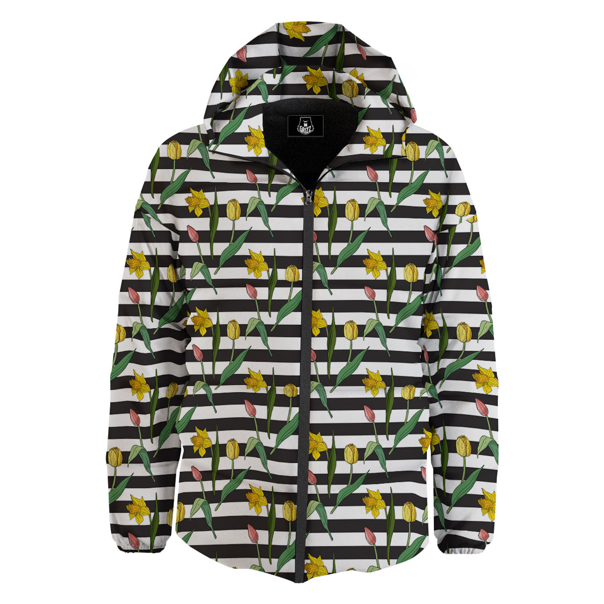 Striped Daffodil Yellow Print Pattern Down Jacket-grizzshop