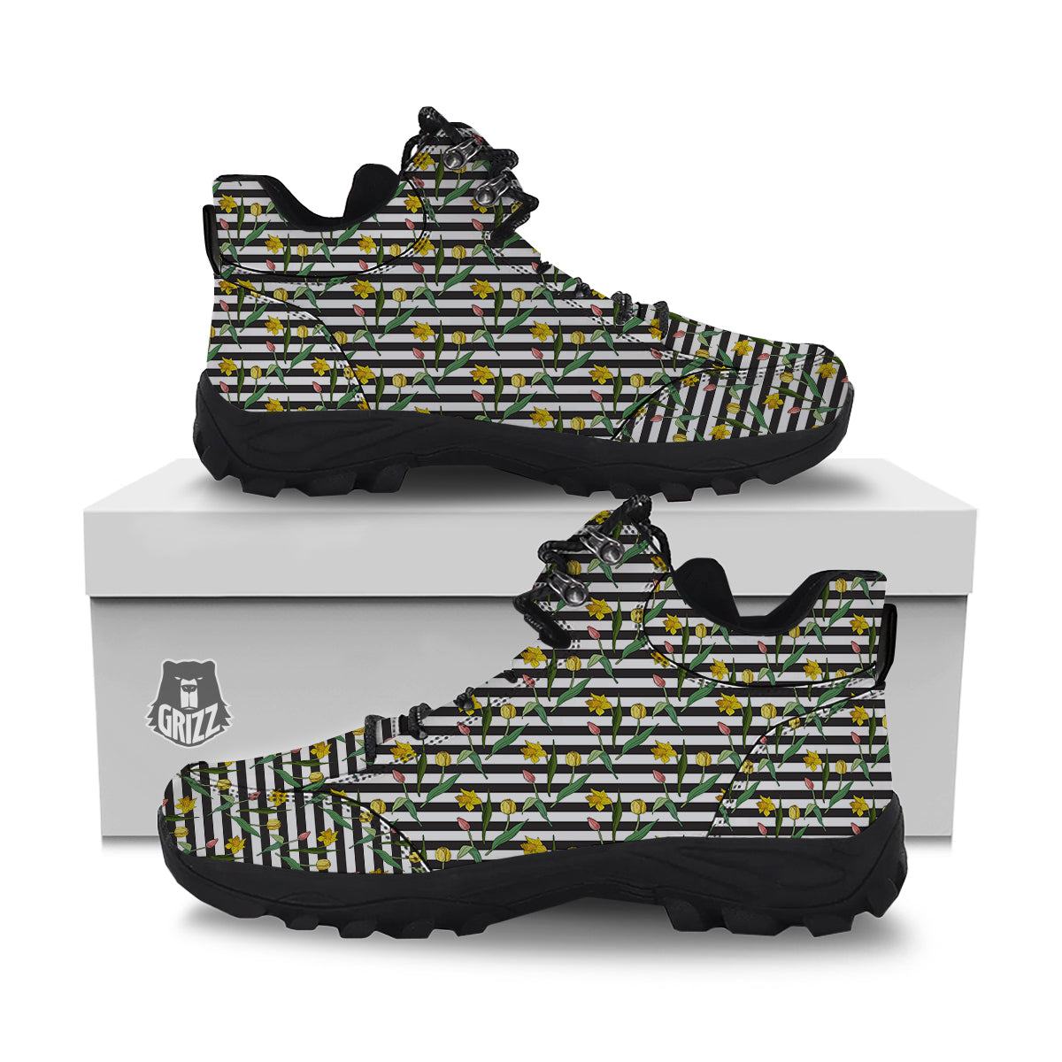 Striped Daffodil Yellow Print Pattern Hiking Shoes-grizzshop