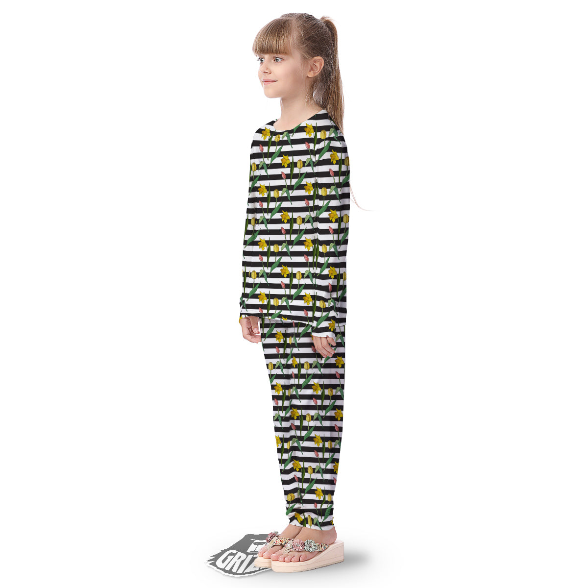 Striped Daffodil Yellow Print Pattern Kid's Pajamas-grizzshop
