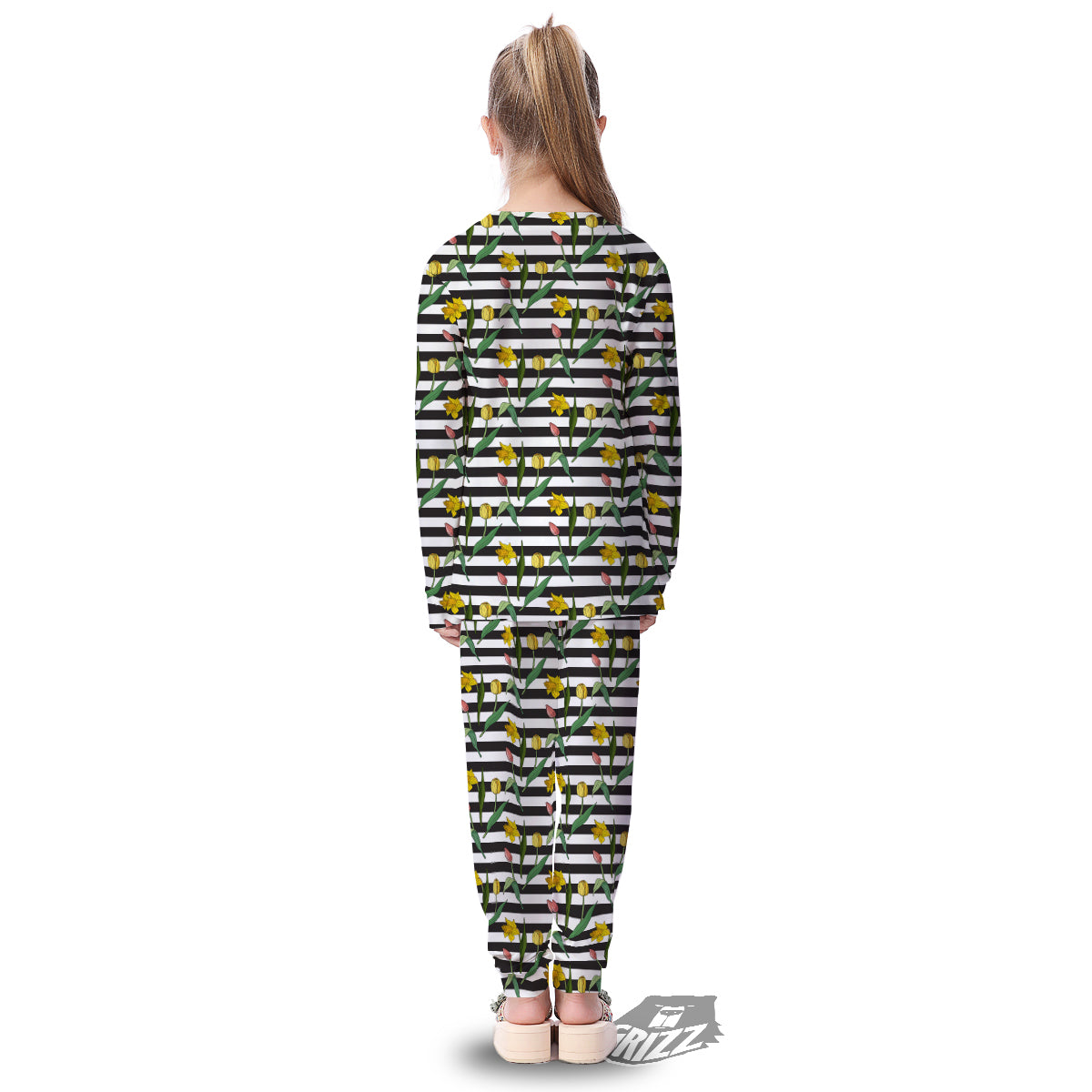 Striped Daffodil Yellow Print Pattern Kid's Pajamas-grizzshop