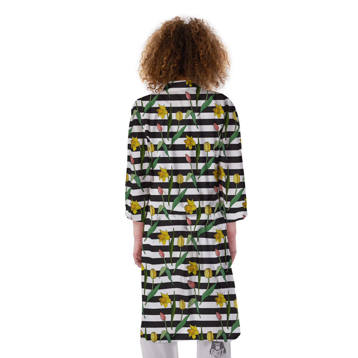 Striped Daffodil Yellow Print Pattern Kimono-grizzshop