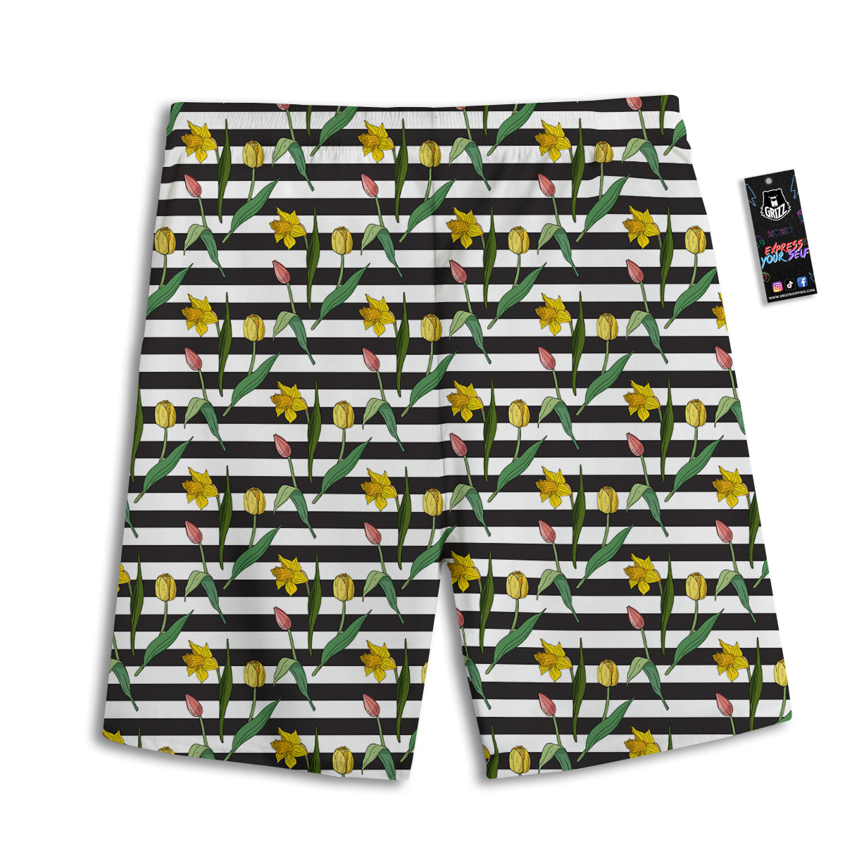 Striped Daffodil Yellow Print Pattern Men's Athletic Shorts