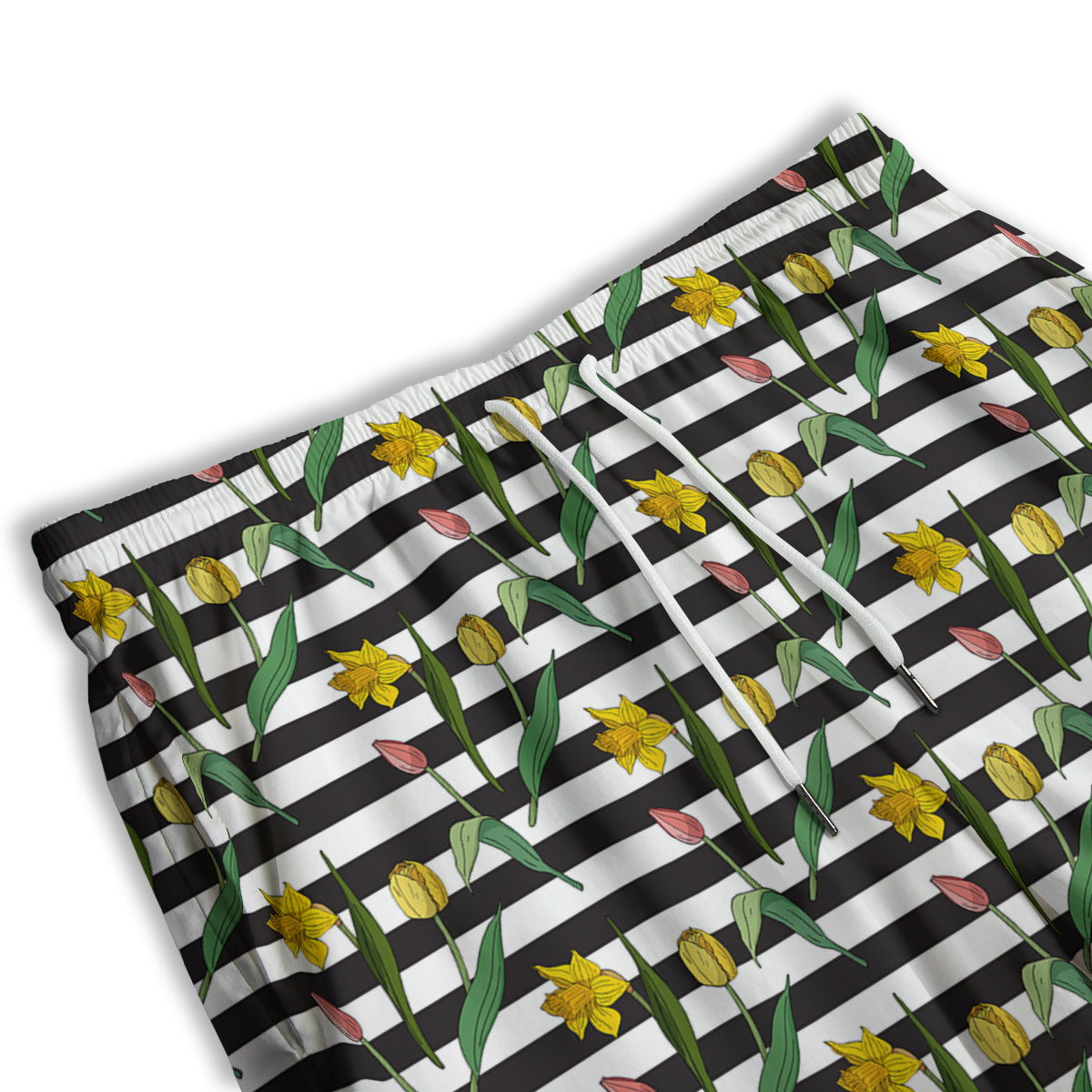 Striped Daffodil Yellow Print Pattern Men's Athletic Shorts