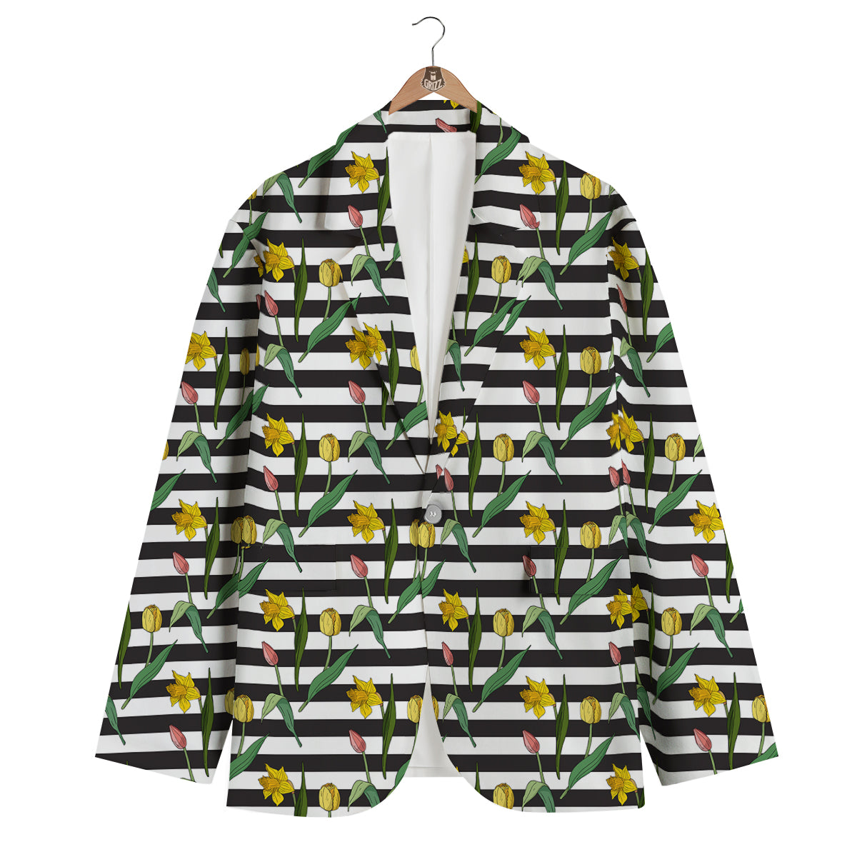Striped Daffodil Yellow Print Pattern Men's Blazer-grizzshop