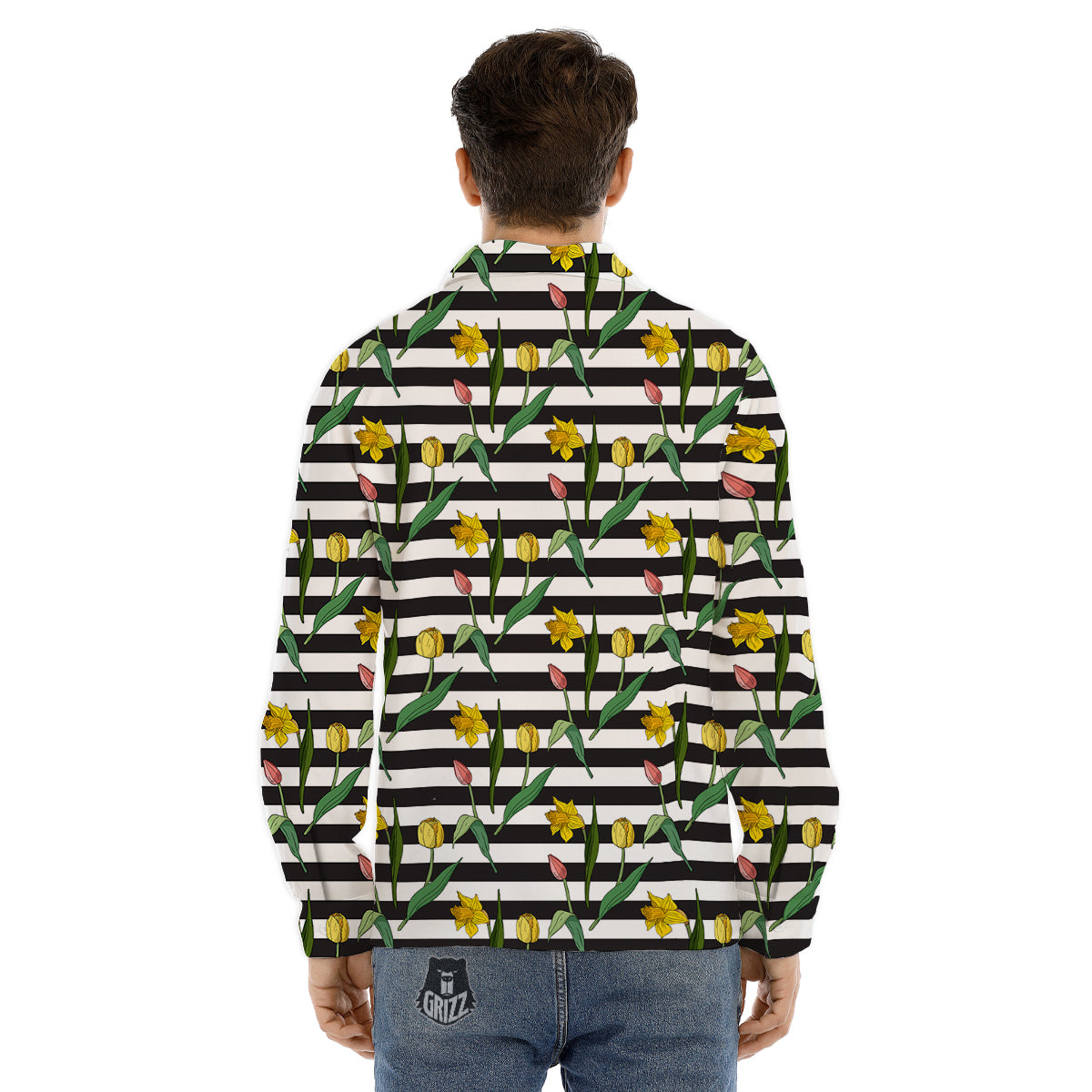 Striped Daffodil Yellow Print Pattern Men's Dress Shirts-grizzshop
