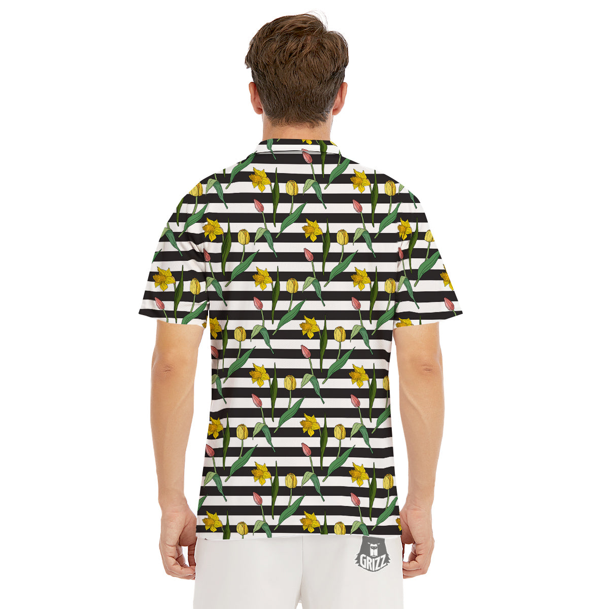 Striped Daffodil Yellow Print Pattern Men's Golf Shirts-grizzshop