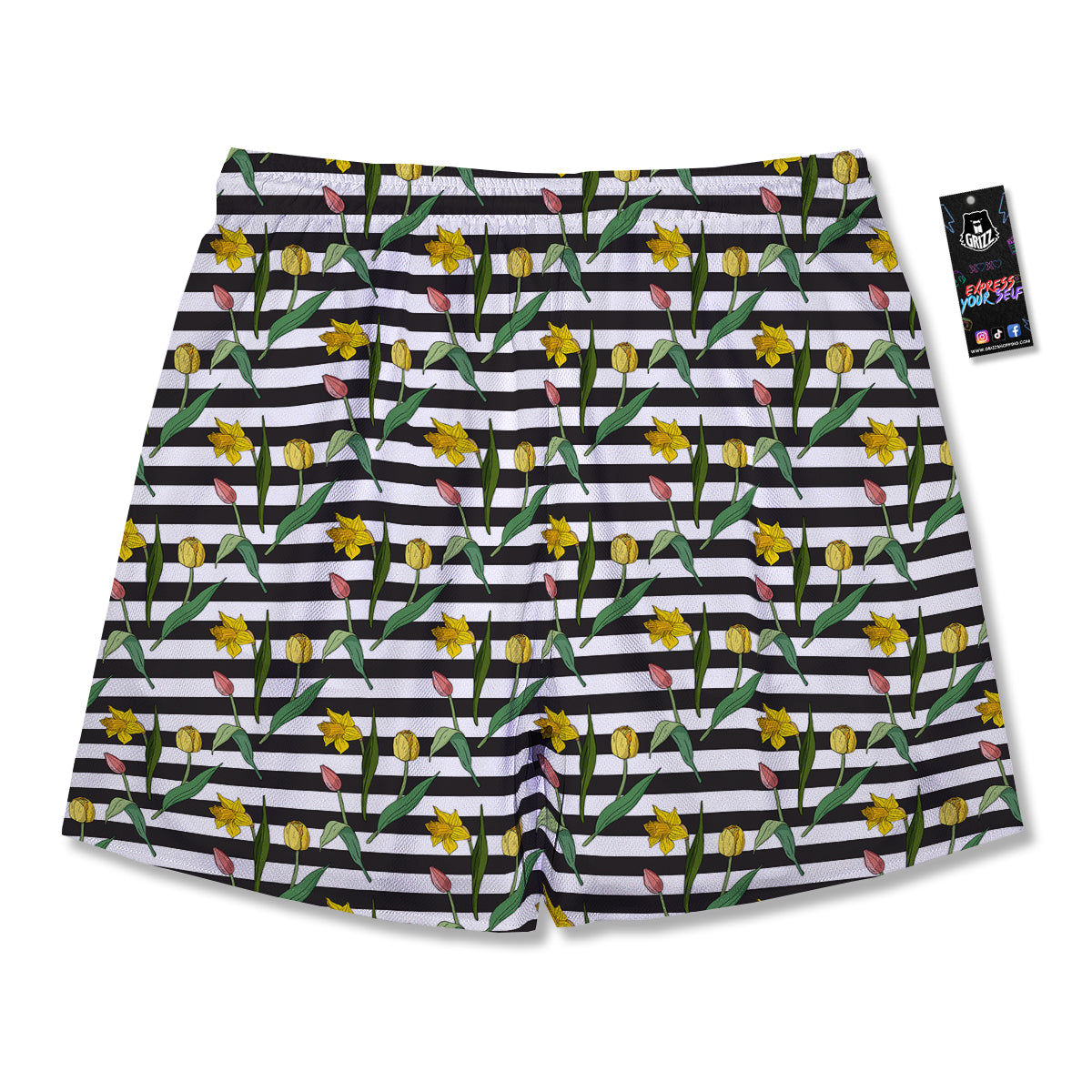 Striped Daffodil Yellow Print Pattern Men's Running Shorts-grizzshop