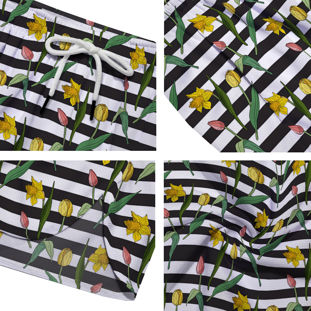 Striped Daffodil Yellow Print Pattern Men's Running Shorts-grizzshop