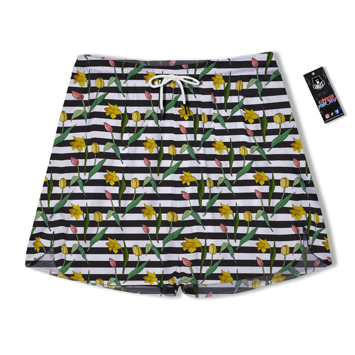 Striped Daffodil Yellow Print Pattern Men's Running Shorts-grizzshop