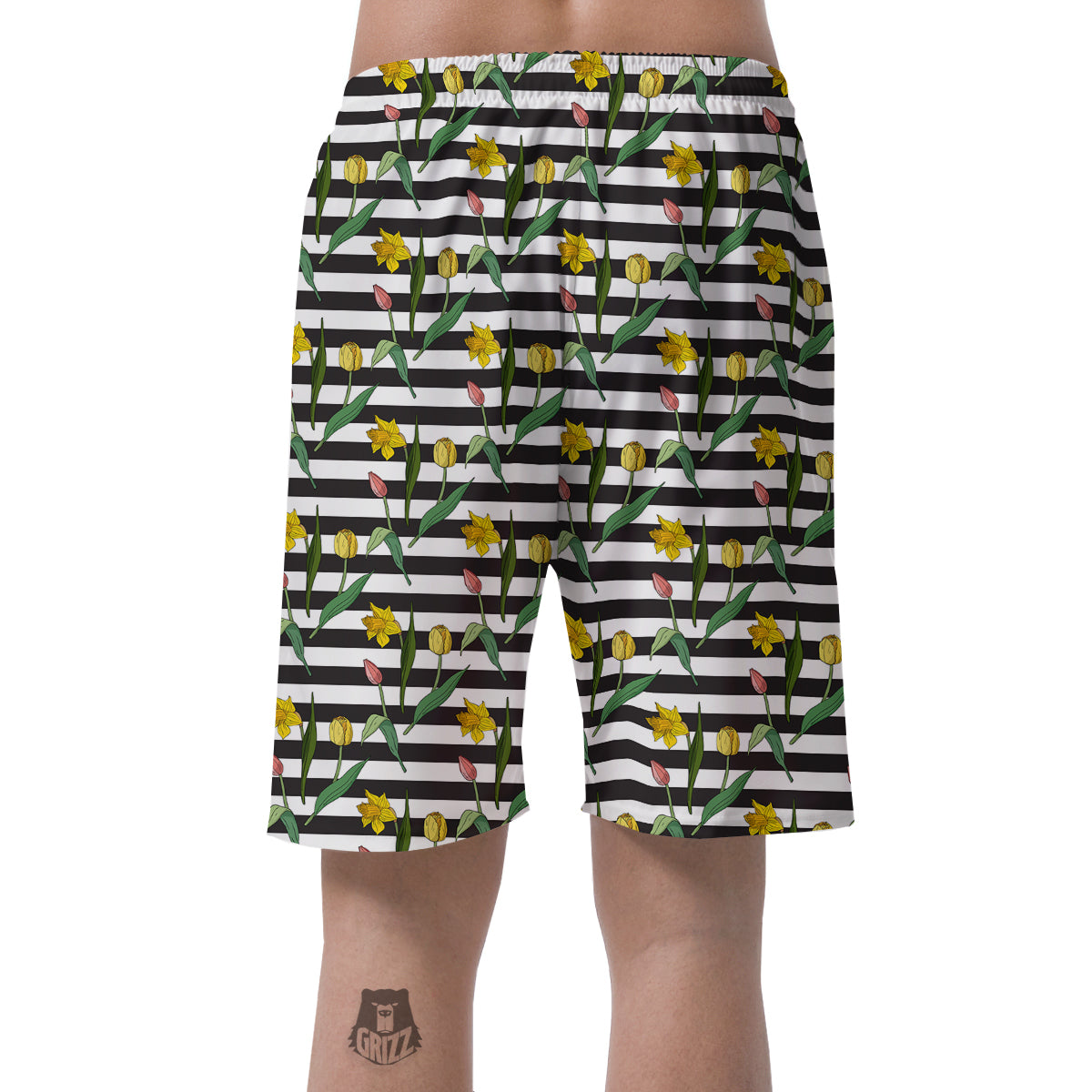 Striped Daffodil Yellow Print Pattern Men's Shorts-grizzshop