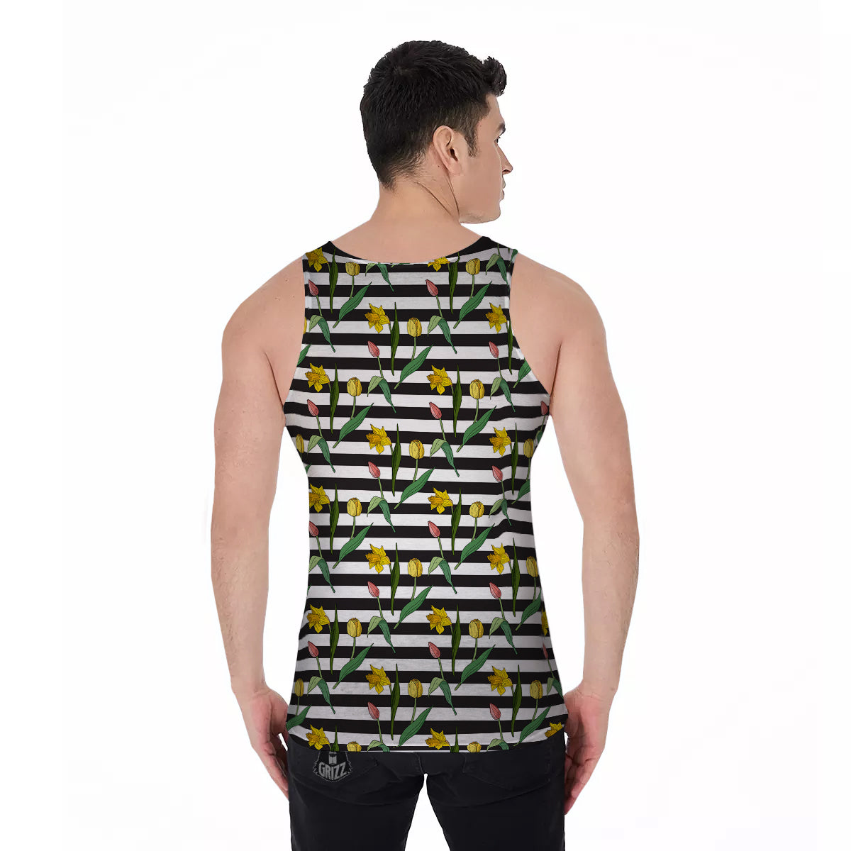 Striped Daffodil Yellow Print Pattern Men's Tank Top-grizzshop