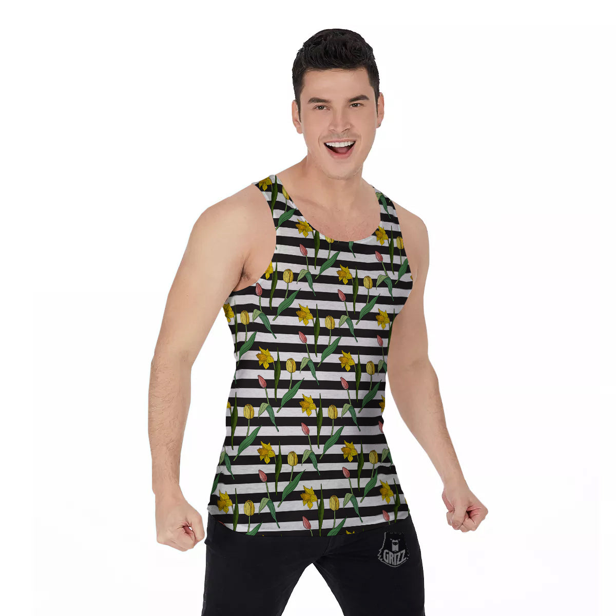 Striped Daffodil Yellow Print Pattern Men's Tank Top-grizzshop
