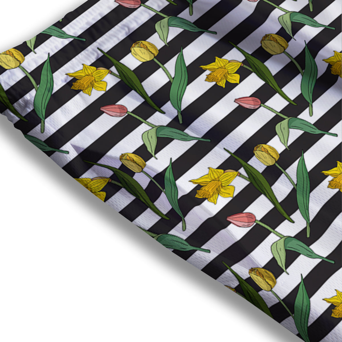 Striped Daffodil Yellow Print Pattern Mesh Shorts