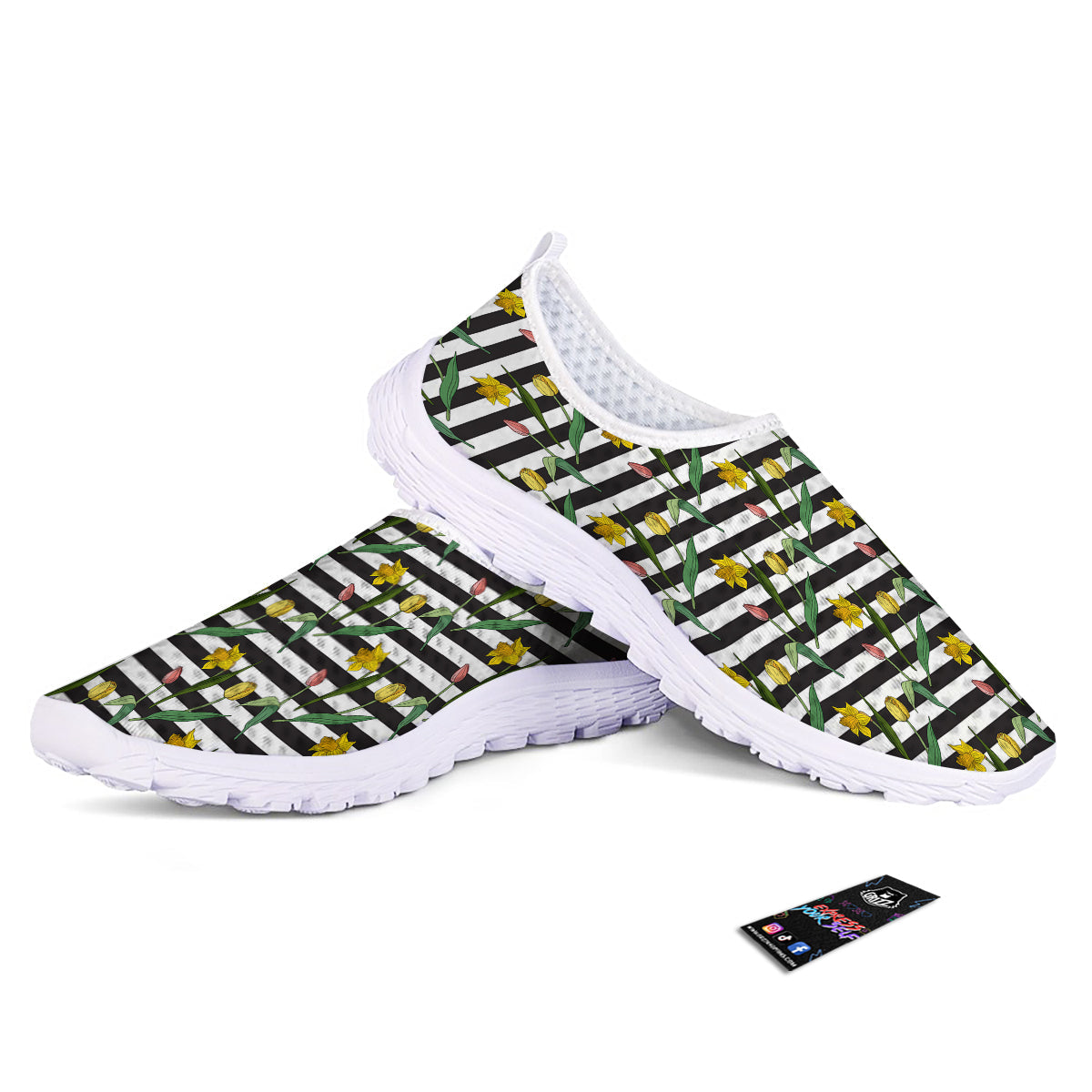 Striped Daffodil Yellow Print Pattern Nurse Shoes-grizzshop