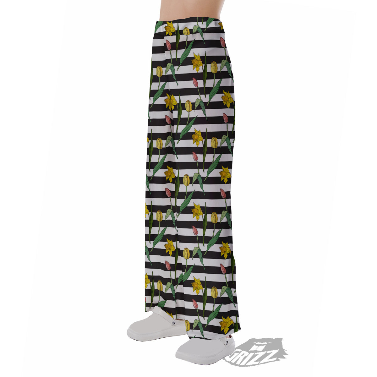 Striped Daffodil Yellow Print Pattern Pajama Pants-grizzshop